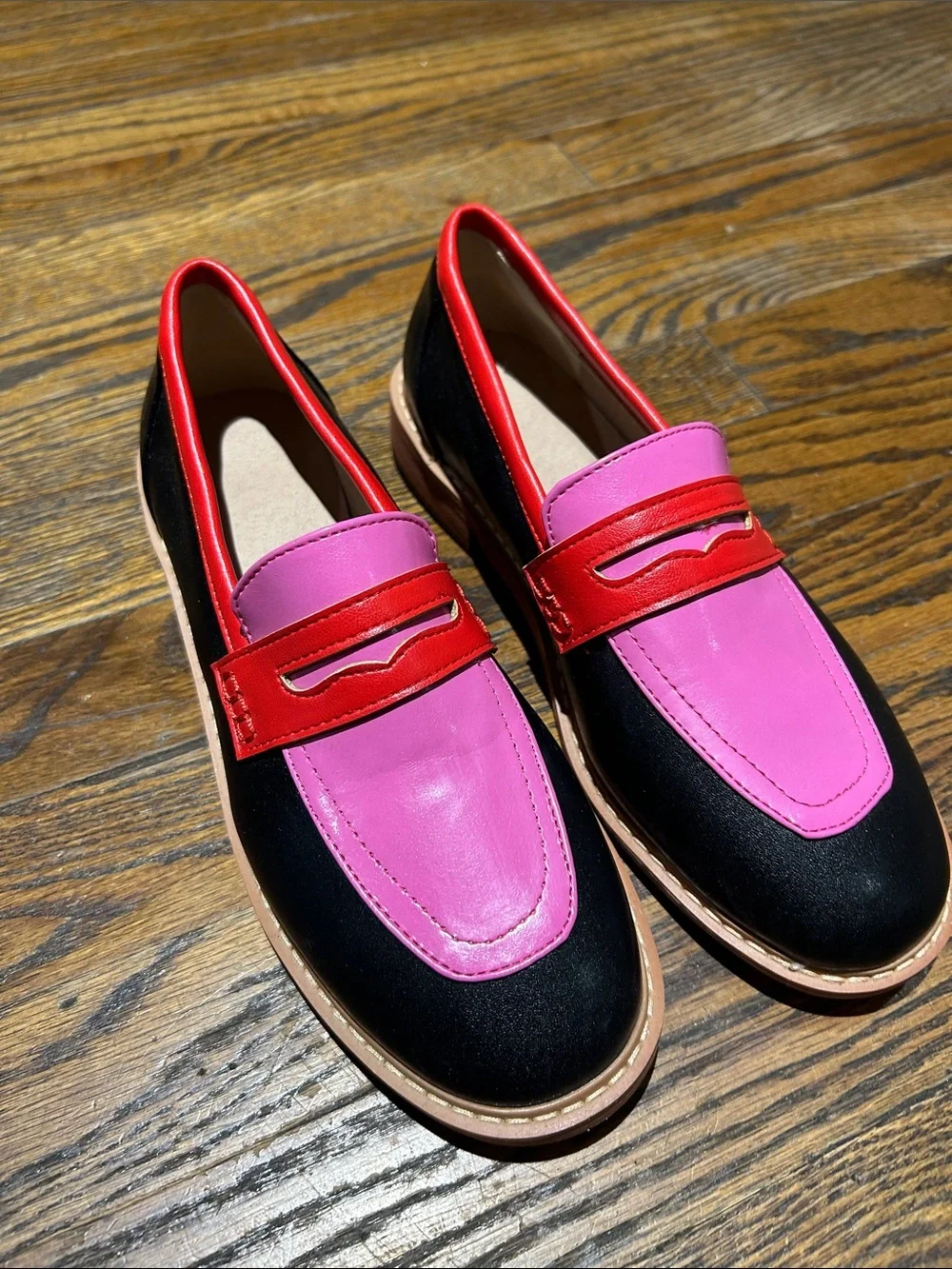 Women’s Two-Tone Pink and Black Penny Loafers size 37